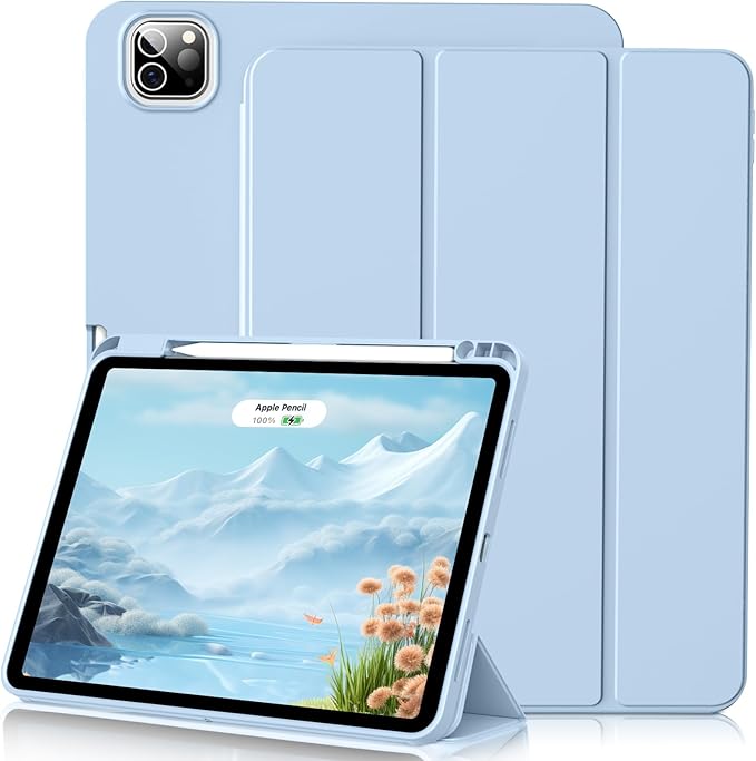 for iPad Pro 12.9 Inch Case 6th/5th/4th Generation (2022/2021/2020) with Pencil Holder, Smart Stand Cover with Soft TPU Back for iPad Air 13 inch Case, Auto Sleep/Wake, Blue