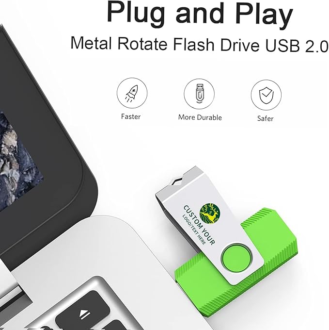 Customizable Flash Drives 64GB, Wooolken Personalized USB 2.0 Drive 10/20/50/100 Pack, Custom Thumb Drive Engraved Logo USB Drive (Mixcolors)