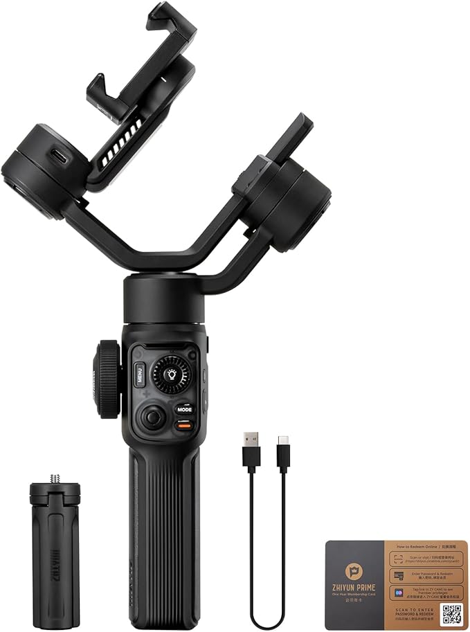 ZHIYUN Smooth 5S AI [Official] 3-Axis Gimbal Stabilizer for Smartphone, iPhone Gimbal with Built-in Fill Light, Tripod, Phone Stabilizer for Video Recording Supports Gesture Control, 360° Inception