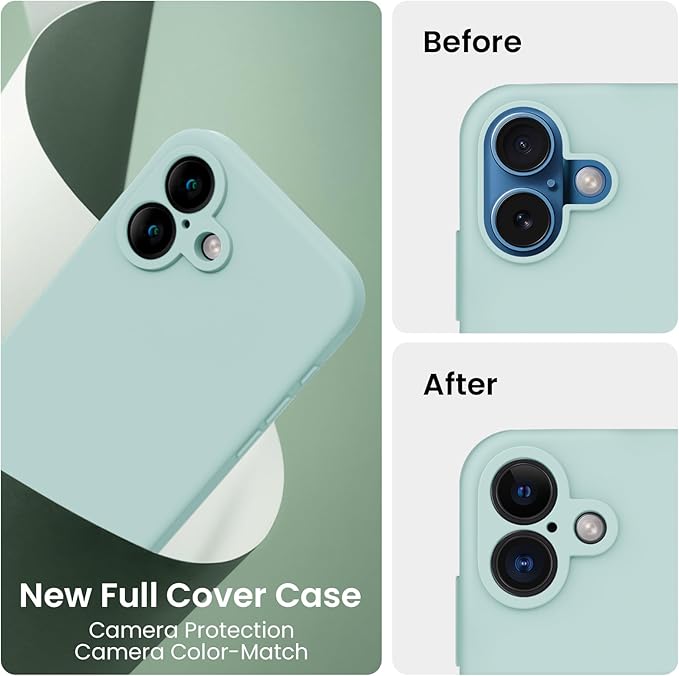FireNova Designed for iPhone 16 Case, Silicone Upgraded [Camera Protection] Phone Case with [2 Screen Protectors], Soft Anti-Scratch Microfiber Lining Inside, 6.1 inch, Mint Green