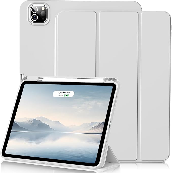 Case for iPad Pro 12.9 Inch Case 6th/5th/4th/3rd Generation with Pencil Holder, Smart Stand Cover with Soft TPU Back for iPad 12.9 Pro Case (2022/2021/2020), Auto Sleep/Wake, Gray