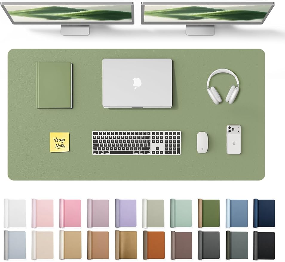 YSAGi Leather Desk Protector, Office Mat, Large Mouse Mat, Non-Slip PU Leather Blotter, Laptop Desk Pad, Waterproof Writing Pad for Office and Home (Bamboo Green, 47.2" x 23.6")