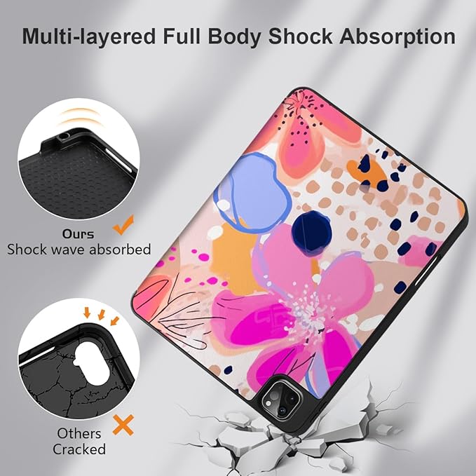DONGKE Case for iPad Pro 12.9 inch 6th Generation 2022, Built-in Pencil Holder + Trifold Stand + Auto Wake/Sleep + Protective Cover for iPad Pro 12.9 5th/4th/3rd Gen - Floral Artistic