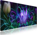 XXL Gaming Mouse Pad with Stitched Edges - Abstract Modern Neon Lotus Painting Purple Glowing Flowers Blossom, Smooth Cloth Surface Anti-Slip Rubber Base Large Desk Mat for Mice & Keyboard
