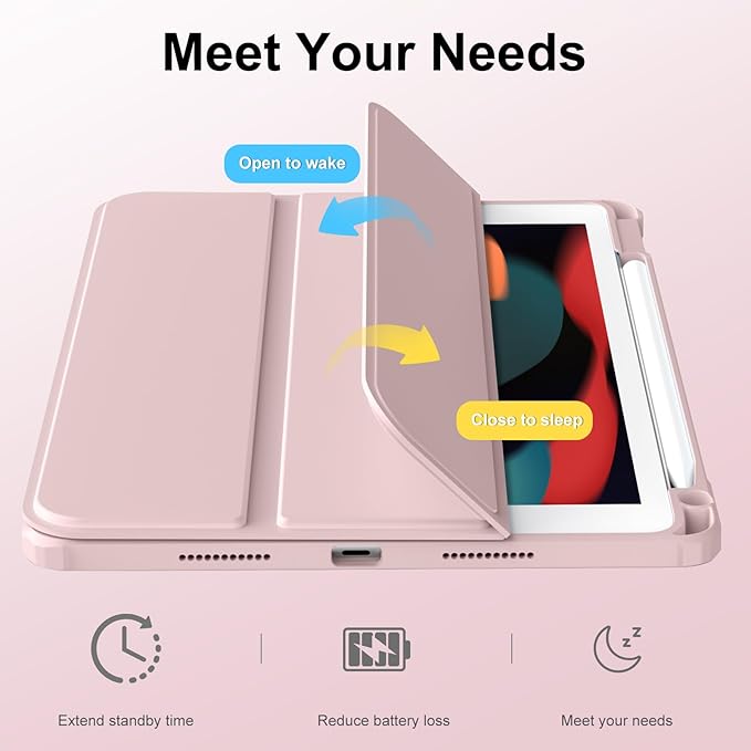 JKSML Case for iPad 9th/8th/7th Generation 10.2 Inch, Case with Pencil Holder for iPad 9/8/7 2021/2020/2019, Hard Back Cover, Auto Wake/Sleep, Pink