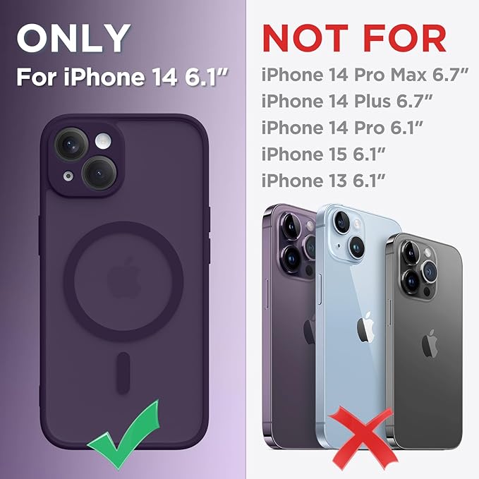 CAPRARO Magnetic for iPhone 14 Case, [Compatible with MagSafe] [Full Camera Protection] Shockproof Protective Slim Translucent Matte Phone Case for iPhone 14 6.1'', Deep Purple