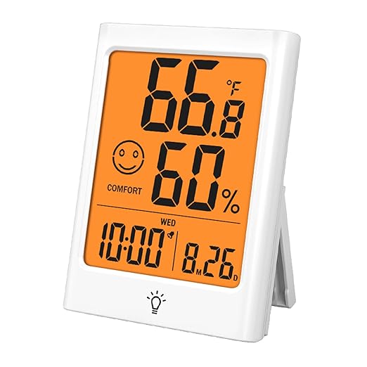 Timloon Digital Indoor Thermometer for Room, Smart Temperature Humidity Monitor with Backlight, Comfort Indicator, Max/Min Record, Time, Calendar, Alarm, °c/°f Switch for Bedroom, School