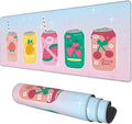 Desk Mat, Kawaii Fruit Flavors Sparkling Soda Drink Extended Gaming Mouse Pad Large, 31.5"x11.8" Big Mouse Pad with Non-Slip Base and Stitched Edge, Long Computer Keyboard Mouse Mat for Home Office