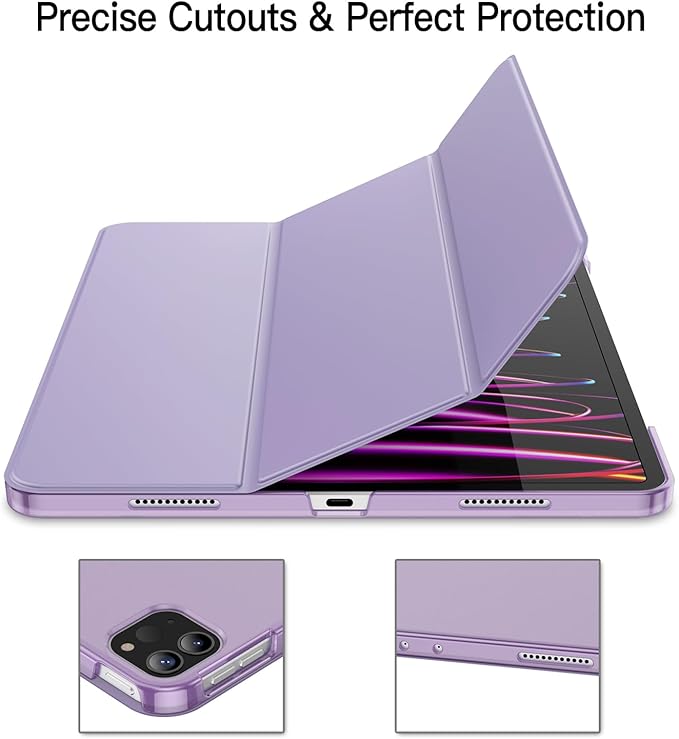 JETech Case for iPad Pro 12.9-Inch (6th/5th Generation, 2022/2021 Model), Slim Stand Hard Back Shell Smart Cover with Auto Wake/Sleep (Light Purple)