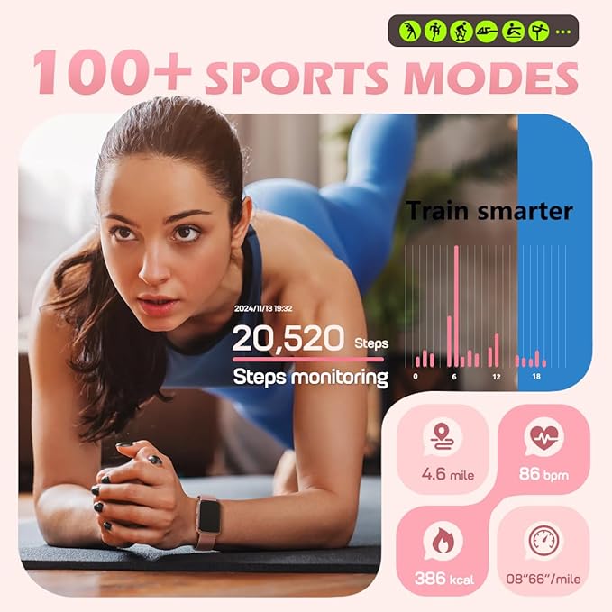 MorePro Health Fitness Tracker for Women Men, 24/7 Heart Rate Blood Pressure & Oxygen Monitoring, Sleep Tracker, 120+ Sport Modes Smart Watch, IP68 Waterproof, 2 Bands, Compatible Android iOS