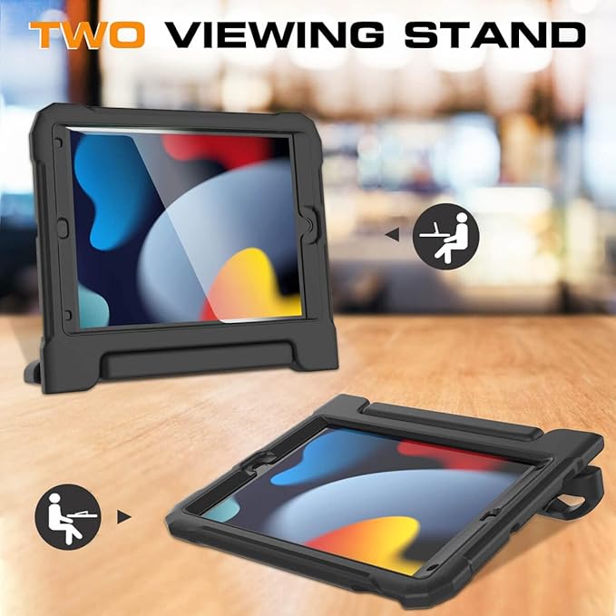 Kids Case for iPad 9th/8th/7th Generation 10.2 Inch 2021/2020/2019, Case for iPad Air 3rd Gen/Pro 10.5 Inch, Durable Shockproof Cover with Screen Protector for iPad 10.2 & 10.5, Black
