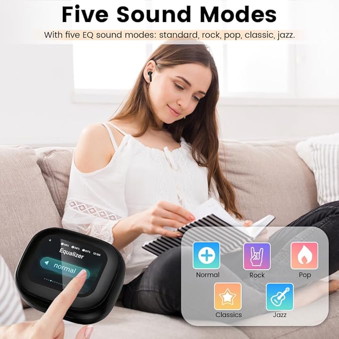 Wireless Earbuds, Bluetooth 5.4 Headphones in Ear with Smart Touchscreen Case, ANC Noise Cancelling Ear Buds, 60H Playtime for Sports & Working, Bass Stereo Sound for iPhone/Android (Black)