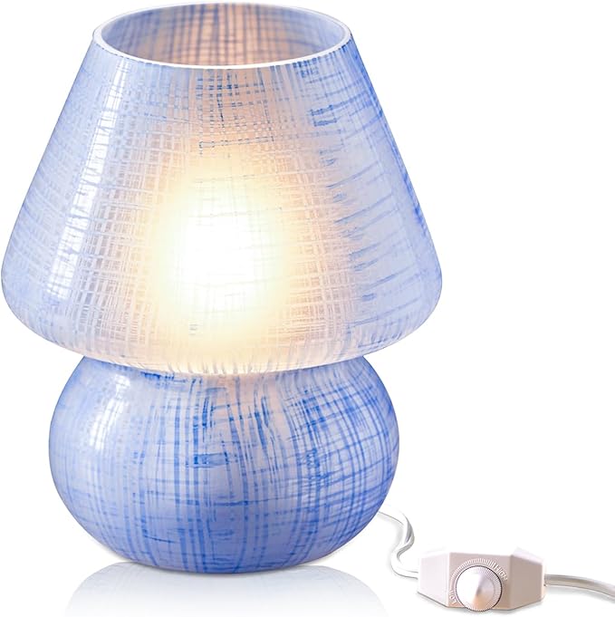 Next Glow Mushroom Lamp – Table Lamp, Modern Dimmable LED Night Light for Bedrooms, Kids Rooms, Bedside Nightstands, Living Room and Kitchen Decor – Pretty Desk Light, E26 Socket w 120V Bulb (Blue)