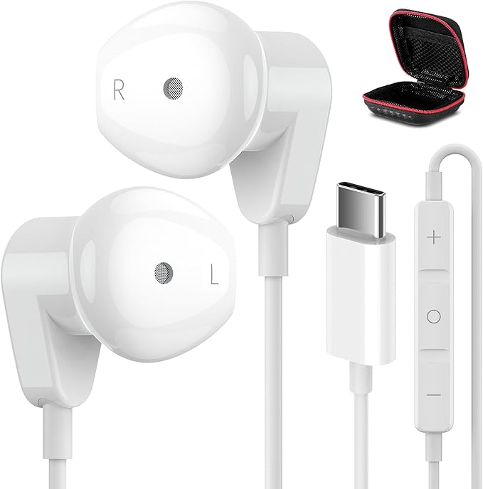 USB C Headphones for iPad Pro/iPhone 17 16 15 Pro Max Air HiFi Stereo USB-C Wired Earbuds Microphone Volume Control Type C Earphone for Samsung S26 S25 S24 S23 Ultra S22 S21 Note 20 Pixel 10 9 8 7 6 5