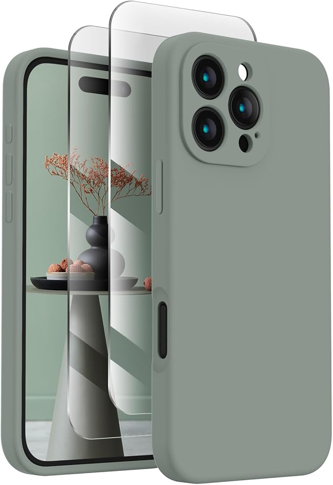FireNova Designed for iPhone 16 Pro Case, Silicone Upgraded [Camera Protection] Phone Case, Soft Anti-Scratch Microfiber Lining Inside, 2024, Calke Green