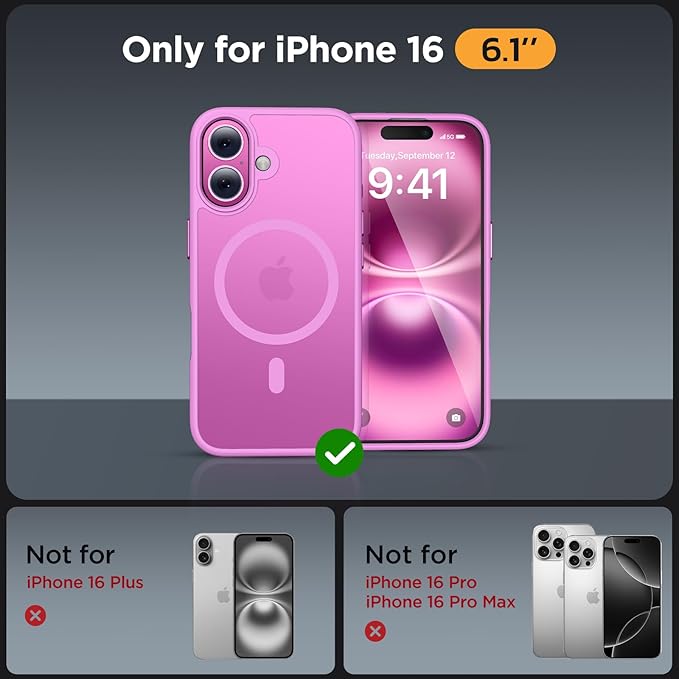 Miracase Magnetic Series for iPhone 16 Case [Compatible with MagSafe] Military-Grade Protection, Anti-Fingerprint, Slim Phone Case for iPhone 16 6.1 inch - Lilac Pink