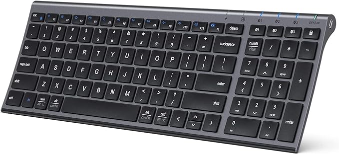 iClever BK10 Bluetooth Keyboard, Wireless Rechargeable Ultra-Slim Keyboard with Long Battery Life, Compatible with iOS, Android, Windows, Mac for iPad, Tablet, Laptop, PC, Phone (Gray Black)