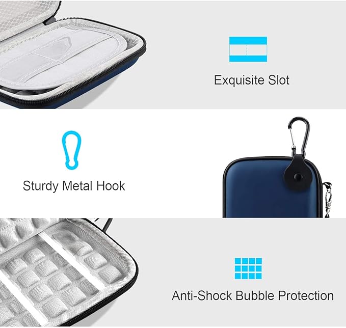 Lacdo Hard Drive Carrying Case for Western Digital WD Elements/WD My Passport/My Passport Ultra Portable External Hard Drive HDD 1TB 2TB 4TB 5TB 6TB USB 3.0 Protective Storage Travel Bag, Blue