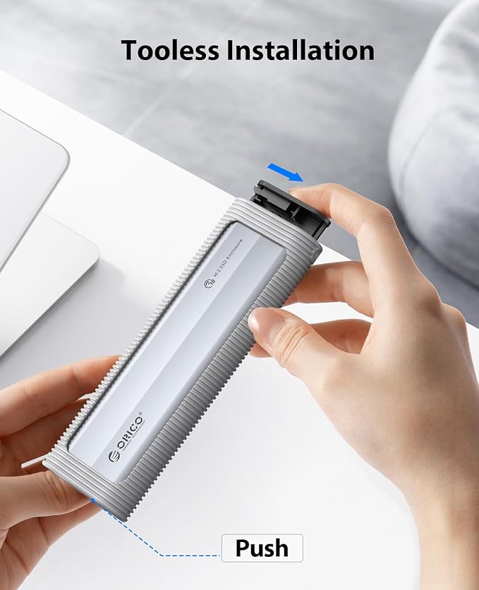 ORICO Aluminum M.2 NVMe SSD Enclosure, USB 3.2 Gen 2(10Gbps ) to Tool-Free NVMe PCI-E M.2 SSD Case, Support UASP for M/B&M Keys Size 2230/2242/2260/2280