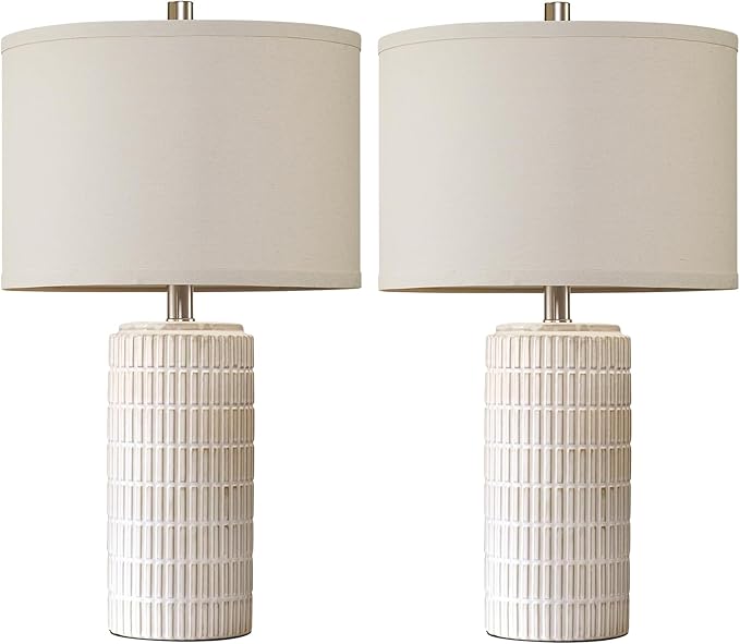 AIEAMPDO 23'' Set of 2 Modern Ceramic Table Lamps for Living Room Bedroom, Nightstand Farmhouse Beige White Desk Lamp for Bedside End Table Entryway, 2 LED Bulbs Included