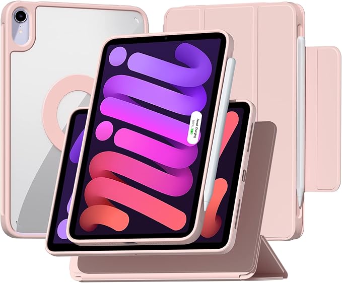 ZENLU iPad mini 6th 7th Generation Case with Removable Magnetic Folio Cover, Premium PU Leather, Multiple Angles, Pencil Charging Support, Full Protective Case for 8.3 inch iPad mini 6/7 (Pink)