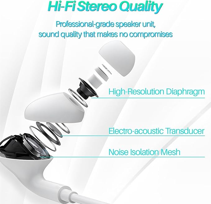 USB C Headphones for iPhone 15/16/17 Pro Max, Type C Headphones Built-in Microphone and Volume Control, Hi-Fi Stereo Noise-Cancelling Earbuds, Wired in Ear Earphones for Galaxy S25 S24 S23 S22