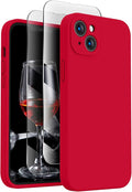 FireNova Designed for iPhone 14 Case, Silicone Upgraded [Camera Protection] Phone Case with [2 Screen Protectors], Soft Anti-Scratch Microfiber Lining Inside, 6.1 inch, Deep Red