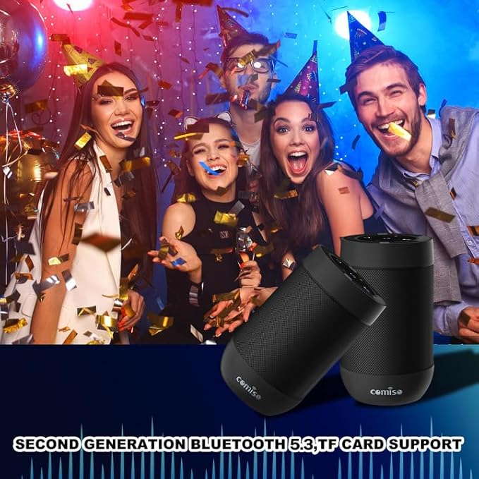 comiso Bluetooth Speaker, Portable Bluetooth Speakers with Wireless Stereo Pairing, Built in Mic, 360° HD Sound,IP65 Waterproof Speaker,Support TF Card, for Home/Party/Outdoor/Beach,Gift For Men/Women