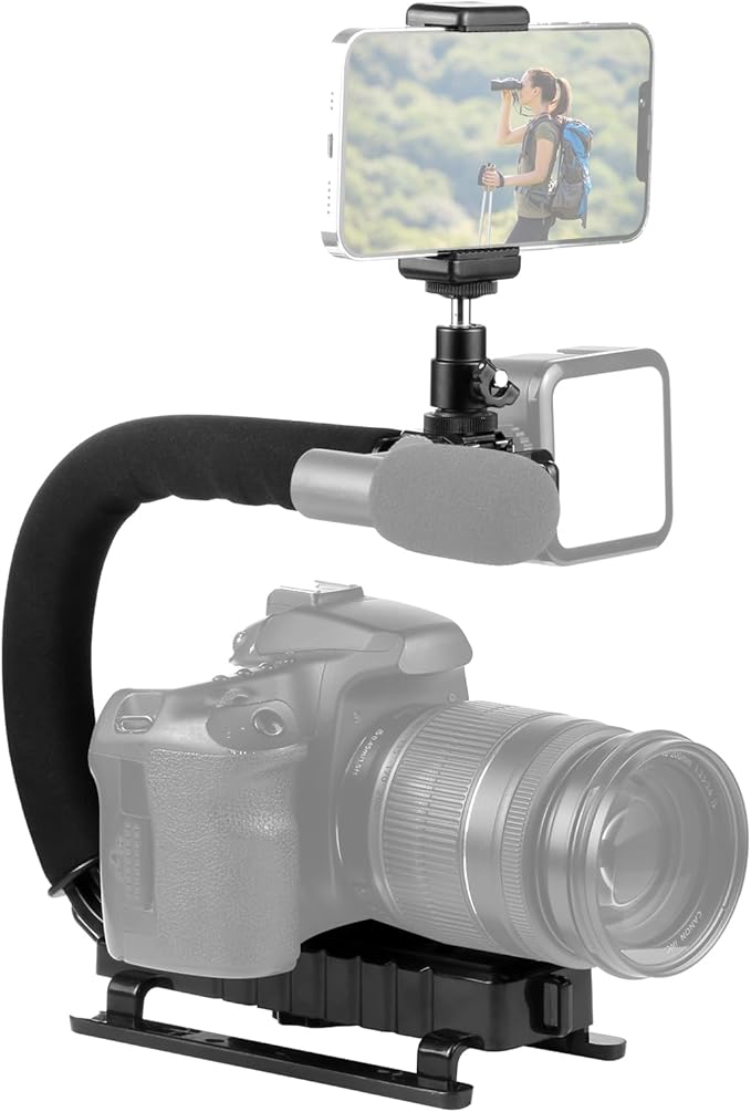 PULUZ U/C Shape Video Action Stabilizing Handle Grip Handheld Stabilizer Kit with Phone Clamp & Quick Release Buckle & Long Screw for Canon Sony Nikon Cameras and Home DV Camera Smartphones