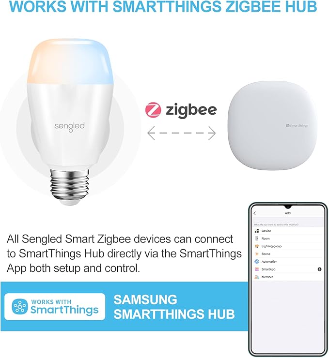 Sengled Zigbee Smart Bulbs, Tunable White 2700K~6500K, Hub Required, Dimmable via Wall Switch, Works with SmartThings and Echo Plus with Built-in Hub, Daylight A19 E26, Voice & APP Control, 4 Pack
