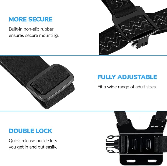 Head Mount Strap Chest Mount Harness Chesty Kit Compatible with GoPro Hero 13, 12, 11, 10, 9, 8, 7, 6, 5, 4, Session, 3+, 3, 2, 1, Hero (2018), Fusion, Max, DJI Osmo Action Cameras