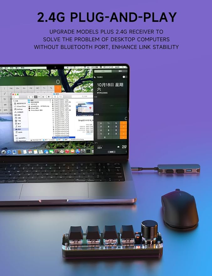 One-Handed Macro Mechanical Keyboard, 4 Keys Gaming Keyboard Fully Programmable for Knobs and Keys, OSU Keypad Hotswap Keypad with RGB for Game Editing PS