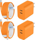 20W Dual Port USB C Charger Block for iPhone 17 16 15 Pro Max Charger Fast Charging with 10FT Long USB C to C Charging Cable Cord for iPhone 17 16 15 Pro Max/17 16 15Pro/15, Android Phone-Orange