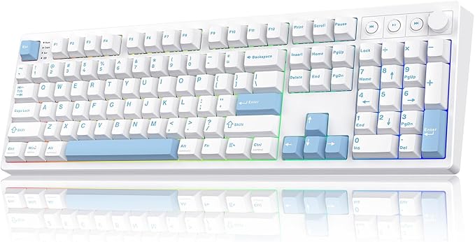 MechLands Vibe108 Full Size Mechanical Keyboard with Knob & Multimedia Buttons, Wireless Gaming Keyboard with 10000mAh Battery, RGB Backlits, 104 Keys Hot Swappable, Custom Driver (Vela Silent Switch)