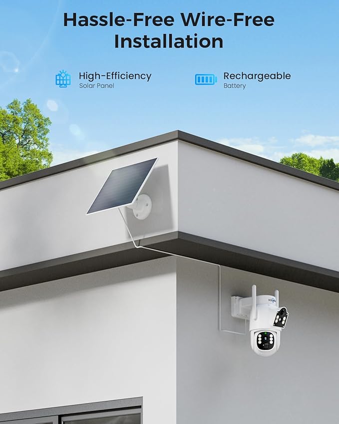 Hiseeu Wireless Solar Camera Outdoor 4MP Dual Lens, Wireless Home Security Camera 5G & 2.4G WiFi Pro, 360° PTZ, Motion Detection, Color Night Vision, IP66, 2-Way Audio, Auto Tracking, No Subscription