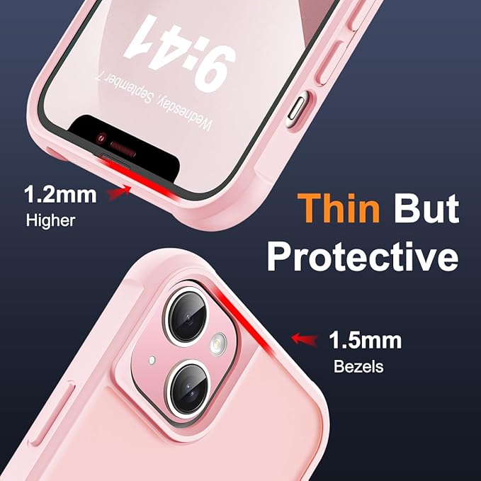 SKYLMW Compatible with iPhone 13 Case & iPhone 14 Case with Invisible Magnetic O-Ring Stand Translucent Phone Cases for 13 & 14 6.1" [Compatible with Mag-Safe][Great Grip Feeling], Pink