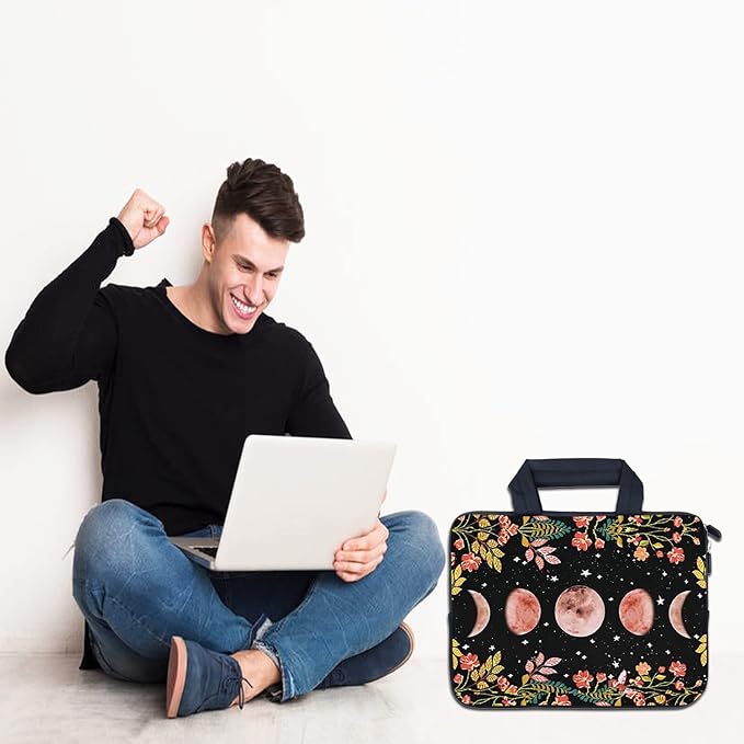 AMARY Laptop Sleeves 11.6" 12" Laptop Handle Bag Neoprene Notebook Carrying Pouch Chromebook Sleeves case Ultrabook Case Tablet Cover Fit Apple MacBook Air HP DELL Lenovo Asus(Flowers Moon)