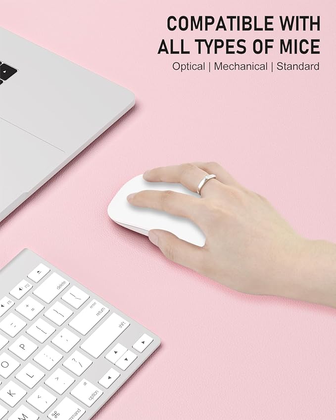 Desk Pad, 23.6" x 13.8" PU Leather Non-Slip Desk Mat Large Mouse Pad for Desktop, Waterproof Laptop Computer Writing Mat for Office, Home, Work, Gaming, Light Pink