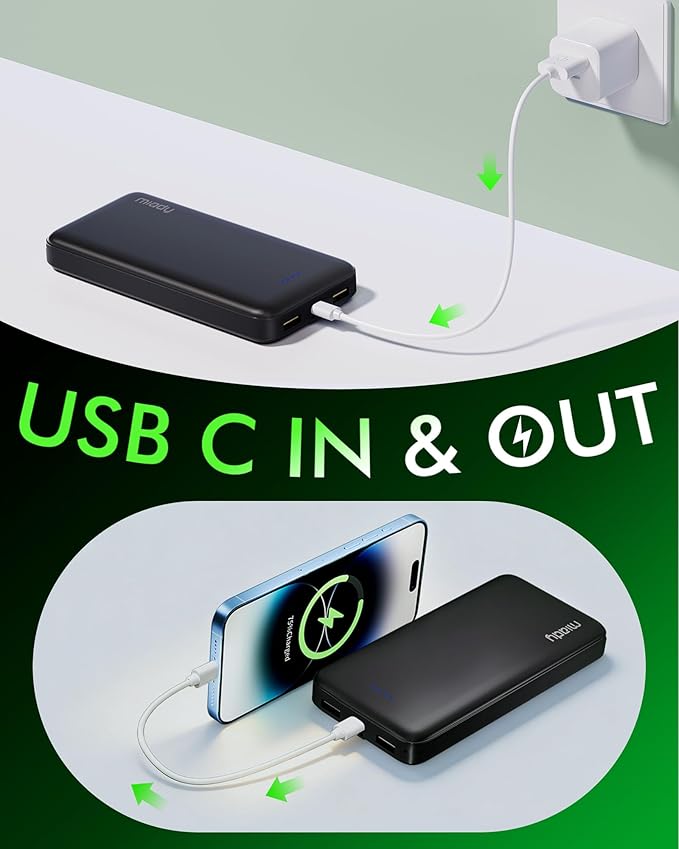 Miady 2-Pack 20000mAh Portable Charger, 22.5W USB C Fast Charging Power Bank 3 Outputs 2 Inputs Travel Essential Battery Pack Compatible with iPhone 17/16 Galaxy S24/22, iPad, Android(2 Black)