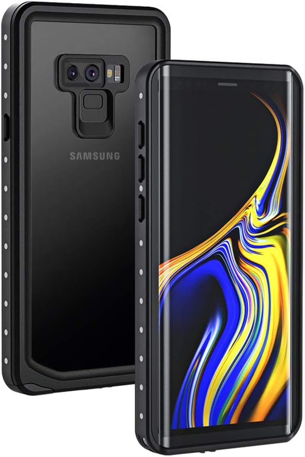 Lanhiem Galaxy Note 9 Phone Case, IP68 Waterproof Dustproof Shockproof Case with Built-in Screen Protector, Full Body Sealed Underwater Protective Clear Cover for Samsung Galaxy Note 9 (Black/Gray)