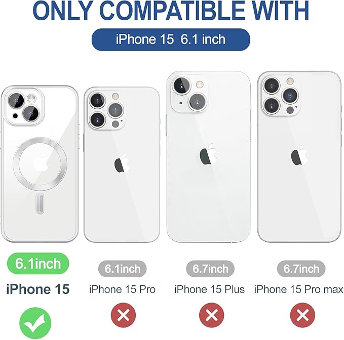 Hython Magnetic Clear for iPhone 15 Case with Camera Lens Protector [Compatible with MagSafe] Luxury Plating Edge Slim Soft TPU Cover Protective Phone Case for iPhone 15 6.1", Matte Silver