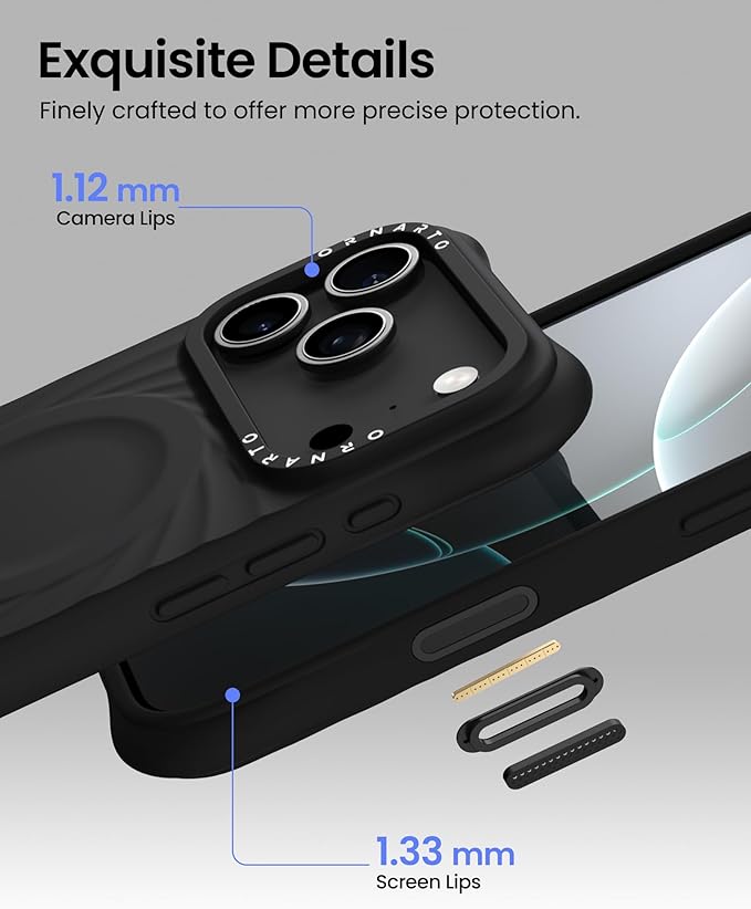 ORNARTO Vortuxe for iPhone 17 Pro Case 6.3" | 2X MIL-STD Protection | Camera Control Button | Compatible with MagSafe | Sleek Aesthetic Liquid Silicone Phone Cover | Black