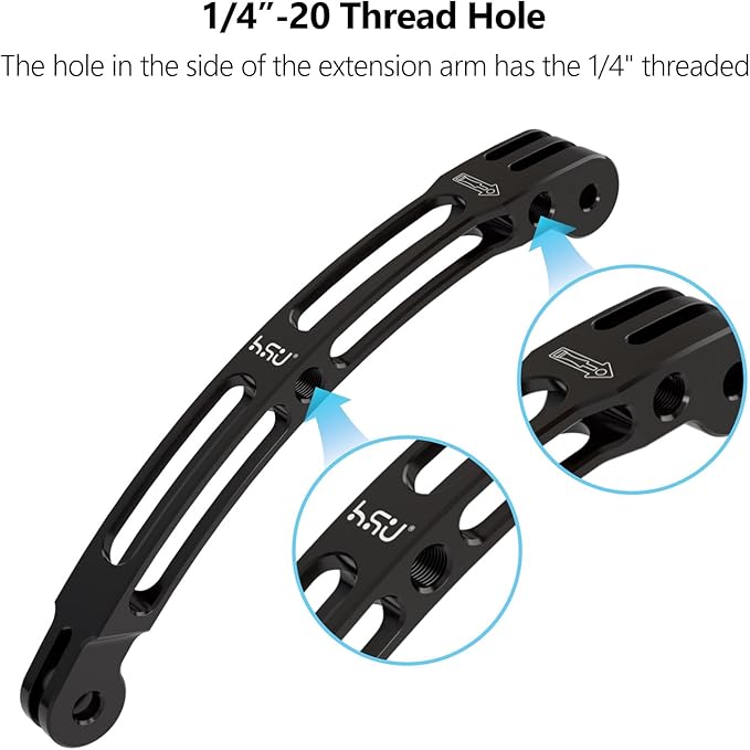HSU Aluminum Alloy Curved Extension Arm (5.3”) Metal Pole Mount Helmet Stick Extension Arm Mount for GoPro Hero 13/12/11/10/9/8/7/6 Black, DJI Osmo Action 5 Pro/4/3 and More Action Cameras (Black)