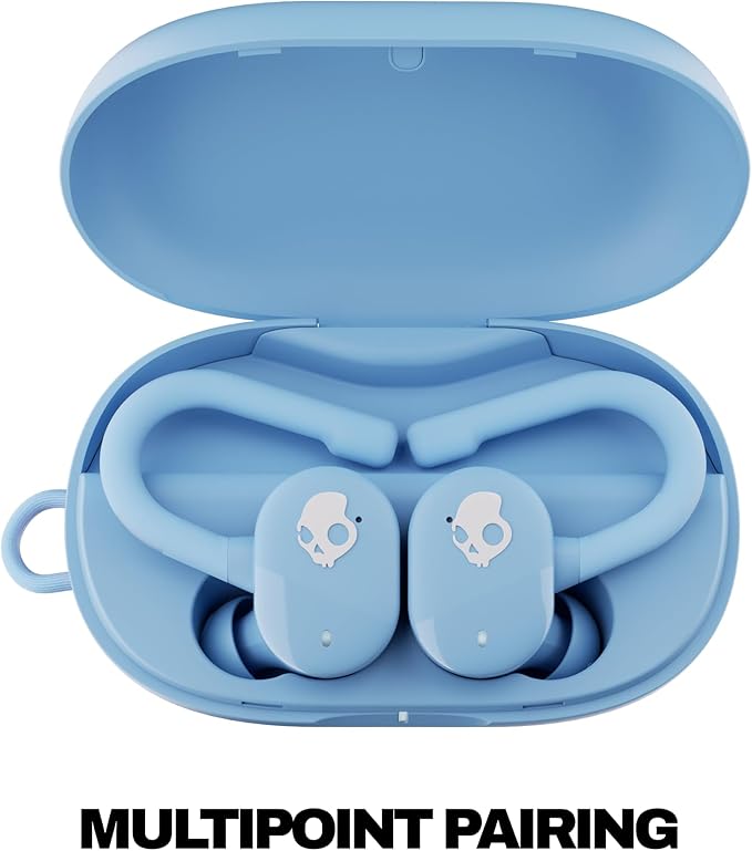 Skullcandy Push Play Active Wireless Earbuds, Bluetooth Headphones, Noise Isolating Fit, 34 Hrs Battery, Secure-Fit Over-Ear Hanger, Sweat Water Resistant, Microphone for iPhone Android - Preppy Blue