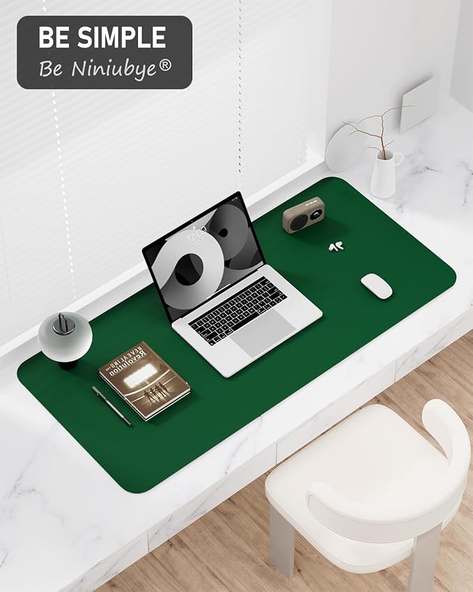 Desk Pad, 23.6" x 13.8" PU Leather Non-Slip Desk Mat Large Mouse Pad for Desktop, Waterproof Laptop Computer Writing Mat for Office, Home, Work, Gaming, Dark Green