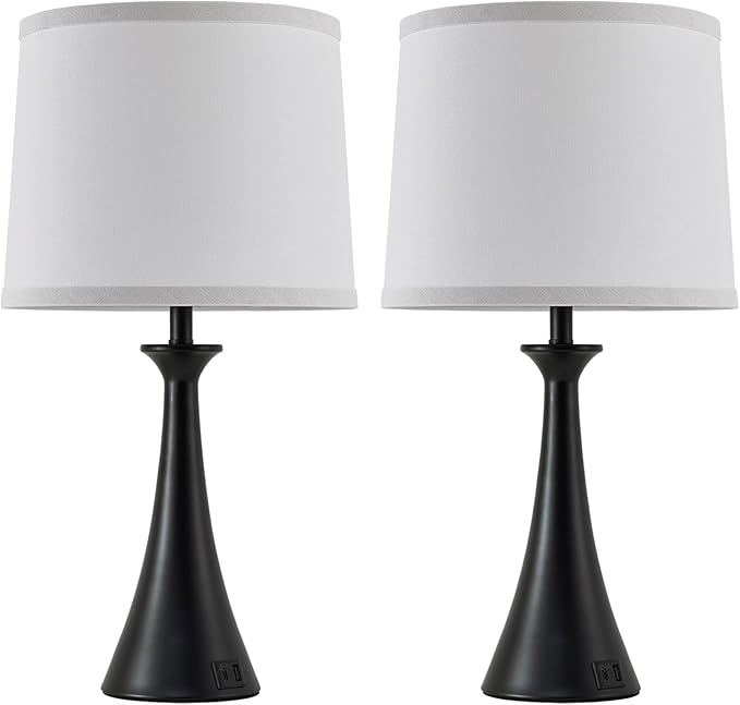 Touch Lamp for Living Room Bedroom, 21" Table Lamps Set of 2 with USB C+A Ports and White Lamp Shades, Touch Bedside Lamps for Nightstand with 3 Way Dimmable, 2 LED Bulbs Included