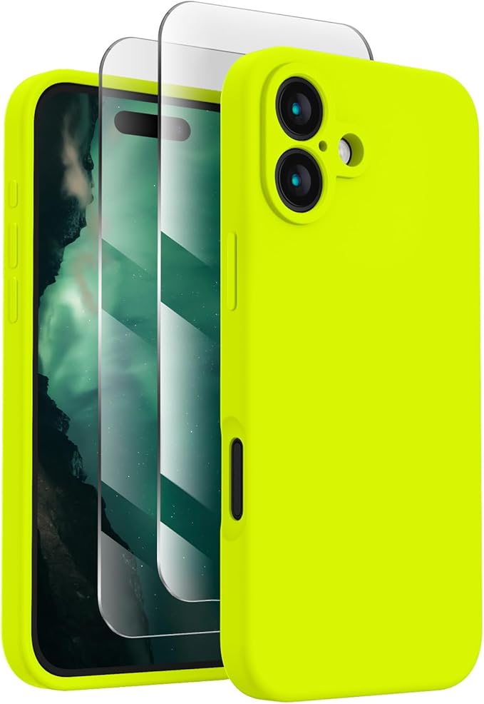 FireNova Designed for iPhone 16 Case, Silicone Upgraded [Camera Protection] Phone Case, Soft Anti-Scratch Microfiber Lining Inside, 6.1 inch, Fluorescent Green