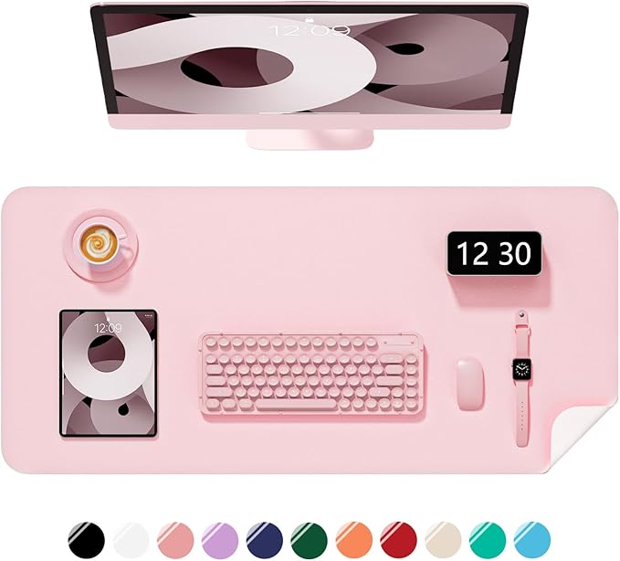Desk Pad, 30" x 14" PU Leather Non-Slip Desk Mat Large Mouse Pad for Desktop, Waterproof Laptop Computer Writing Mat for Office, Home, Work, Gaming, Light Pink