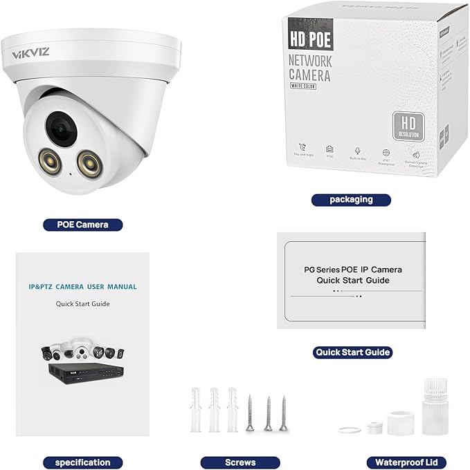 4MP PoE IP Camera Outdoor with Human/Vehicle Motion Detection and Built-in Mic, 118° Wide Angle, 2.8mm lens,98ft Night Vision 24/7 Full Color Recording POE Camera, IP67,Compatible with Blue Iris