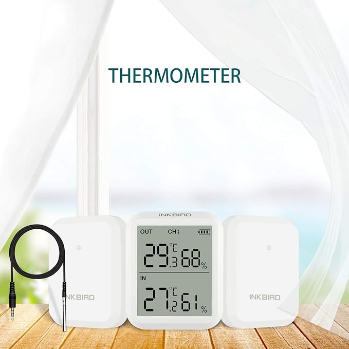 Inkbird ITH-20R Digital Hygrometer Indoor Outdoor Thermometer Wireless Room Thermometer with Sensor Waterproof Accurate Temperature Display for House Room Kitchen Courtyard Brewhouse Public Places